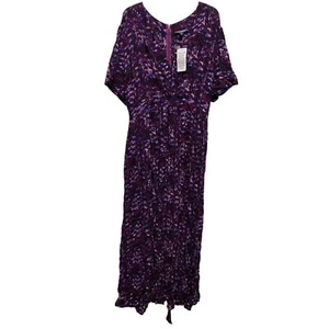 Romans Woman’s 22/24 1X V Neck Tie Back Purple Maxi Dress Geo Print Short Sleeve - Picture 1 of 8