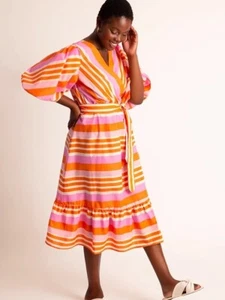 Nuevo Vestido Midi Eloquii Manga Abullonada Rayas Para Mujer Talla 20 Multicolor/m2 - Imagen 1 de 9