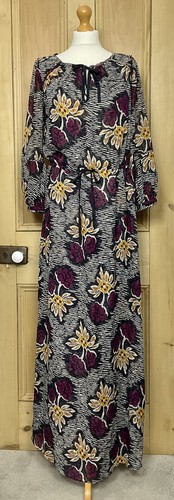 nuovo maxi abito TORY BURCH rosa navy seta goffrata arty boho nuovo senza etichette US 8 UK 10