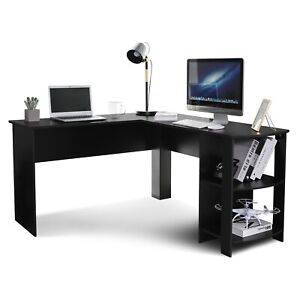 Mondeer Black Corner Table L-shaped Computer Desk Workstation Office Study