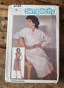 Vintage 1984 Simplicity 6734 Cowl Neck Two Piece Dress Henry Grethel Sz 10 - Picture 1 of 5