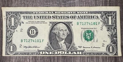 *ink*Rare 1999 U.S. 1-Dollar Bill - Major Printing Error & Unique Serial Number* - Image 1 of 4