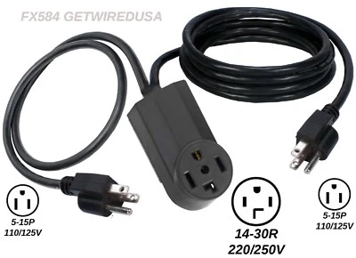 GETWIREDUSA 110/125V to 220/250V ADAPTER 14-30R DRYER RECEPTACLE POWER CORD CONVERTER 5-15P