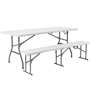 Juego de mesa larga de picnic plegable para acampar al aire libre con 2 asientos de banco - Imagen 1 de 8
