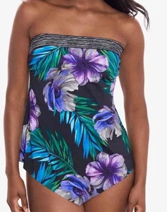 Miraclesuit Hankini Tankini Oberteil Flora Aura schwarz abnehmbare Träger Gr. 12 neu mit Etikett $ 140 - Bild 1 von 6
