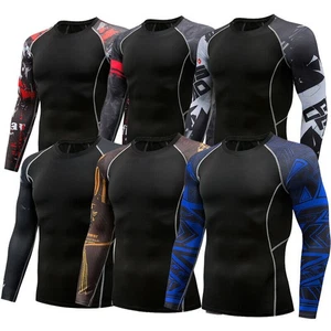 Herren Kompression Graffiti Langarm T-Shirt Oberteil Sport schnelltrocknend Basisschicht - Bild 1 von 14