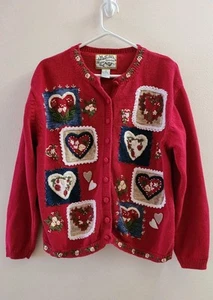 Heirloom Collectibles Women’s Sweater Cardigan Hearts Knitted - Picture 1 of 15