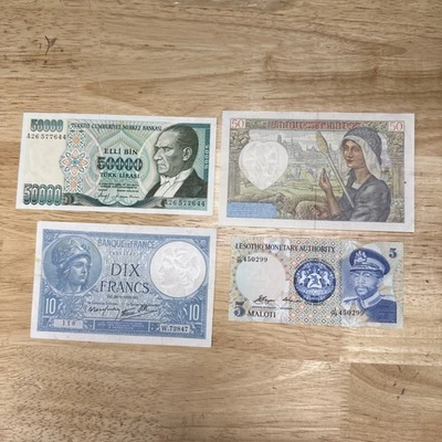 Banknote Lot 1941 50 Francs, 1939 10 Francs, 1979 5 Maloti, 50,000 Elli Bin - Image 1 of 2