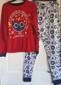 NUTMEG Womens Xmas Harry Potter Jersey Pyjamas UK 12/14 New Without Tags  - Picture 1 of 9