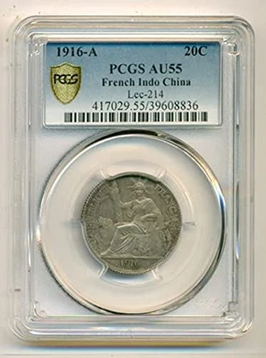 French Indo China 1916 A Silver 20 Centimes AU55 PCGS - Image 1 of 4