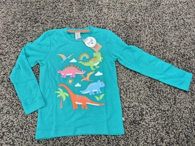 NEU Frugi Langarmshirt Longsleeve Gr. 122-128 Pullover Grün Dinosaurier Bio