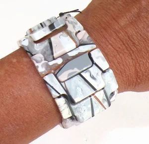 Sobral Geometria Mondrian Lagrima D'or Marbled Bead Artist Made Stretch Bracelet - Picture 1 of 8