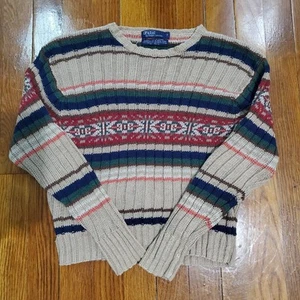 VTG Polo Ralph Lauren Knit Sweater Youth Sz 7 Linen Blend Fair Isle Hong Kong - Picture 1 of 12