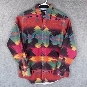 Vintage Wrangler Brushpopper Flannel Shirt Mens 17.5/36 Aztec Southwestern Long - Picture 1 of 6