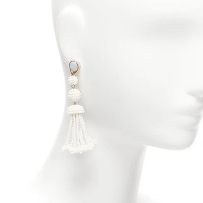 OLD CELINE Phoebe Philo white beaded tassel drop earrings Pair - Image 1 of 4