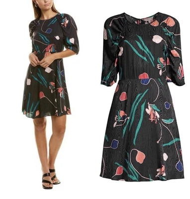 REBECCA TAYLOR 3/4 SLEEVE BOTANICAL BLOOM SILK-BLEND DRESS SIZE 6 $395 - Image 1 of 4