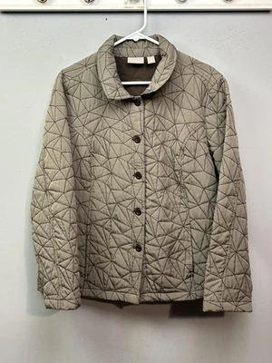 Chico's Quilted Jacket Womens XL Taupe Gray Button Front Collar Welt Pockets - Image 1 of 4
