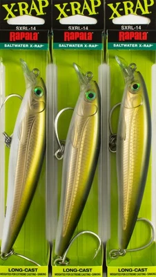 (LOT OF 3) RAPALA X-RAP LONGCAST 1-7/8OZ SXRL14 GO GOLD OLIVE CP2404 - Image 1 of 2