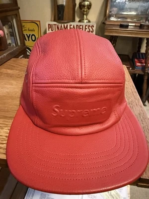 2019 Authentic SUPREME RED PEBBLED LEATHER CAMP HAT - Image 1 of 4