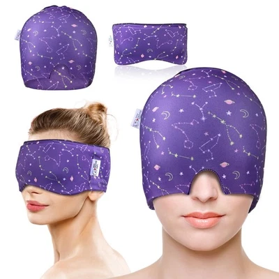 Gorra de alivio de migraña, mascarilla de ojos de gel refrescante conjunto de 2, alivio del dolor de cabeza con Ho... Foto 1 de 4