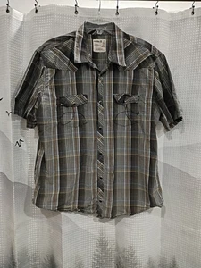 Hurley Men's 2XL Striped Cotton Poly Short Sleeve Western Collar Shirt Snap up - Picture 1 of 6