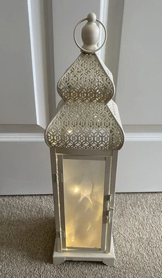 Metal Glass Cream Lantern with String Lights - Image 1 of 4
