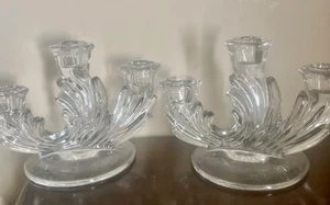 Vintage Clear Glass Fostoria Crystal Navarre  Baroque Candlestick  3 Light - Picture 1 of 19