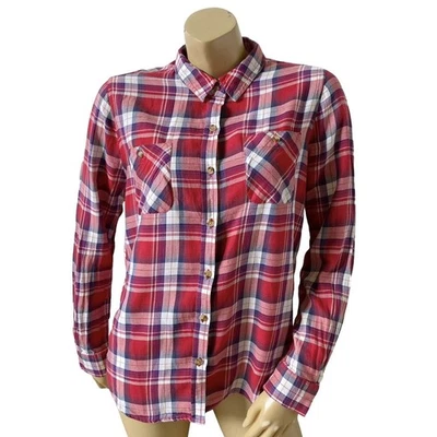 Женская рубашка Mossimo Supply Co XL красная синяя клетчатая с длинным рукавом на пуговицах хлопок - Изображение 1 из 4