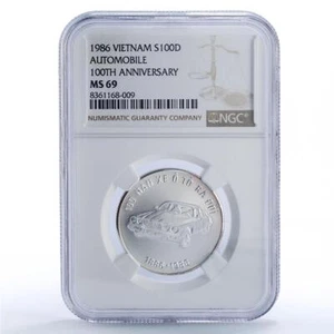 Vietnam 100 dong Jaguar Auto Cars Automobiles MS69 NGC silver coin 1986 - Picture 1 of 2