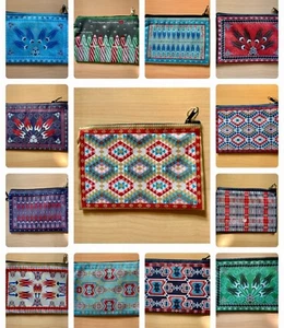 Handmade Fabric Zipped Large Coin Purse Pouch Floral Aztec Design - Picture 1 of 13