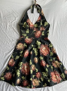 VTG 90s Y2K Donna Ricco Black Floral Green Bustier Cotton Halter Dress Sz 8 - Picture 1 of 6