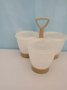 Vintage Tupperware 757 Condiment Serving Caddy Tan 3 Containers/Lids Relish - Picture 1 of 4