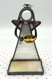 Leaded Stained Glass Guardian Angel Doctor Nurse Candle Holder Figurine Metal - Picture 1 of 10