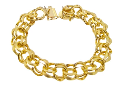 Браслет с брелоками сладкий 12K золото заполненное тяжелый двойной обочины ссылка коробка застежка безопасности - Изображение 1 из 4