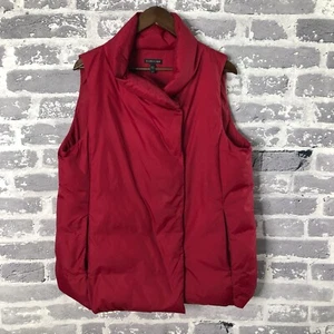 Eileen Fisher Vest Women Large Red 80/20 Down Feather Puffer Snap Zip Pocket - Picture 1 of 11