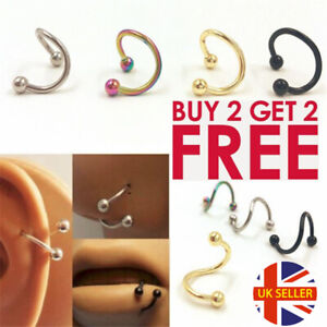 Fashion Stainless Steel S Spiral Helix Ear Stud Lip Nose Ring Cartilage Piercing