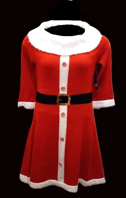 NWT Allison Brittney Santa Sweater Dress w/White Eyelash Yarn Trim-Women's Sz M - Image 1 of 4