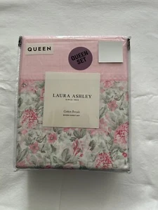 NEW 4pc Laura Ashley Queen Sheet Set Cottage AVELINE Floral with Pink Stripe - Picture 1 of 4