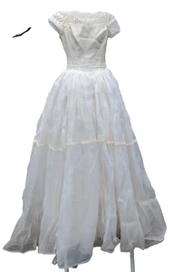 Brautkleid Vintage 1959 Cahill of Beverly Hills Swiss Organdy Antik Spitze - Bild 1 von 12