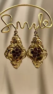 Antik Granatschmuck Biedermeier Ohrringe Granat Steine Schmuck Vergoldet Vintage - Bild 1 von 8