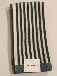 Marimekko Blue Gray/Off White Striped Nimikko Hand Towel 100% Cotton
