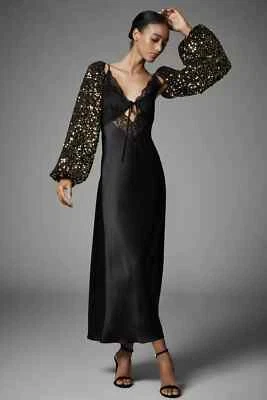 ANTHROPOLOGIE HAIL UFO 泡泡闪耀袖子全新黑色金色 nwt — 第 1/3 张图片