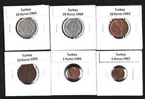 TURKIYE 1962-1969 SET OF 6 COINS - Picture 1 of 2