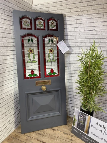 PERIOD VICTORIAN DOOR - FRONT ENTRANCE ANTIQUE RECLAIMED - Stunning Leaded Glass Cover