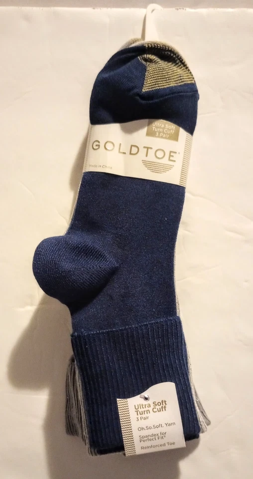 GOLDTOE ULTRA SOFT SOCKS -1 Blue/2 Gray - 3 PAIRS- (Women's Shoe Size 6-9) - Image 1 of 1