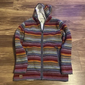 Pachamama Erwachsene handgestrickt Wolle Full Zip Kapuzenjacke Größe S - Bild 1 von 10
