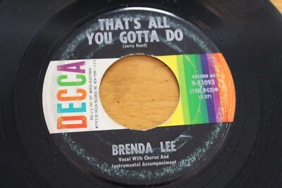 BRENDA LEE THAT'S ALL YOU GOTTA DO 45RPM 7" JUKEBOX RECORD VG DECCA Foto 1 de 4