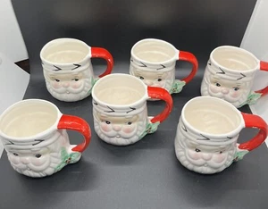 Josef Originals Santa Face Mugs Vintage Set Of 6 - Picture 1 of 14