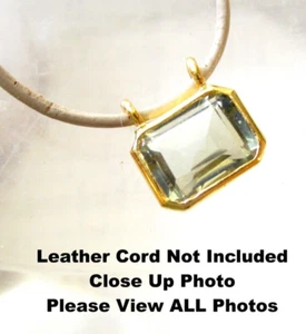 Green Amethyst Gemstone Rectangle Pendant Prasiolite 18Kt Gold Plated 925 Silver - Picture 1 of 10