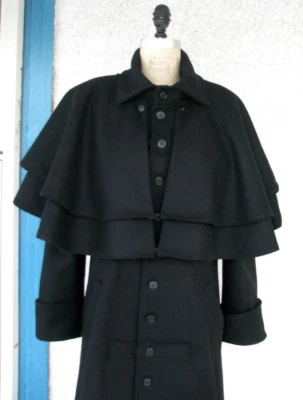 Men's Inverness Cape Coat Sherlock Holmes Victorian  cape Great coat[Black wool - Image 1 of 4